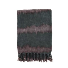 THROW WITH FRINGES ANTHRACITE PLUM 175 - BLANKETS, TOWELS